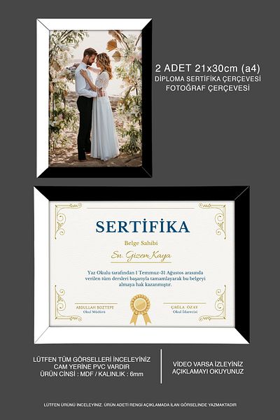 Bytwo 2 Pieces 21X30 Mdf A4 Frame - Black-White Photo Frame - Diploma Frame
