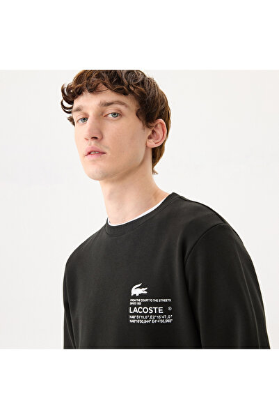 Lacoste Ανδρικό φούτερ Relaxed Fit Crew Neck με στάμπα μαύρο