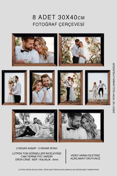 bymat 30X40 Mdf A3 8 Pieces Photo Frame - Wooden Black 2 Color Frame