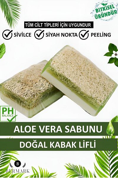 bermark Handmade Natural Pumpkin Fiber Vegetable Glycerin Aloe Vera Soap 2 Pieces, Vegan Bath Soap