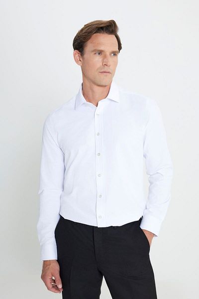 ALTINYILDIZ CLASSICS Slim Fit Slim Fit Classic Collar Dobby Λευκό πουκάμισο