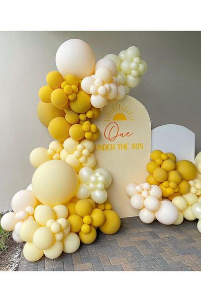 eğlencemarketi Retro Turmeric and Macaron Yellow Balloon Chain 100 Pieces