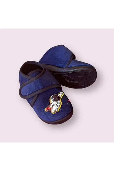 AkınalBella Boy's Navy Blue Lighted Plush Fluffy Slippers - Velcro Home Shoes