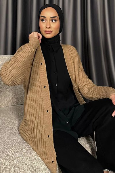 julude Tricotaj tricotat Hijab Cardigan - Biscuit