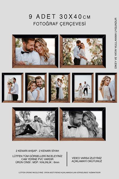 bymat 9 Pieces 30X40 Mdf A3 Frame - Wooden and Black 2 Color Photo Frame