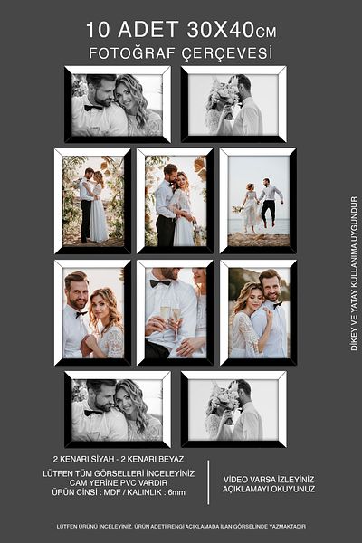 bymat 30X40 Mdf A3 10 Pieces Photo Frame - Black-White 2 Color Frame