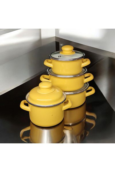 emaye market Enamel Mini Pot Set - 8 Pieces Egg Boiling and Sauce Food Pot