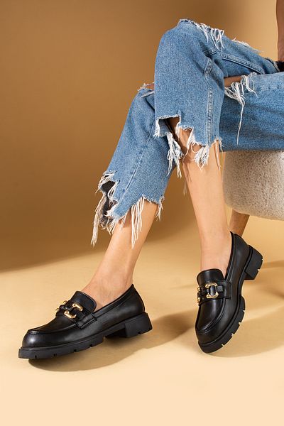 Pembe Potin Γυναικεία μαύρα Loafer Casual πόρπη καθημερινά άνετα παπούτσια σόλας