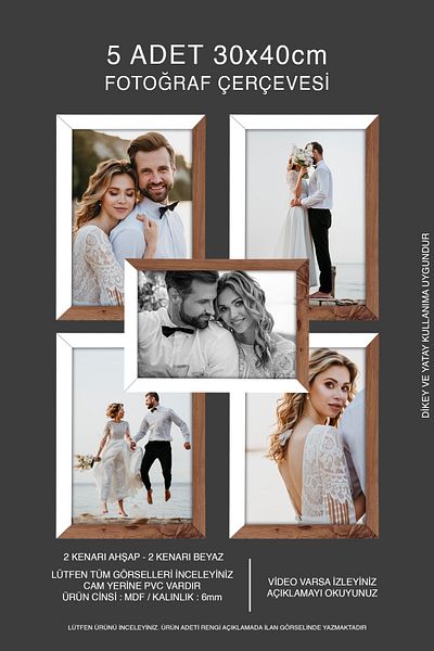 bymat 5 Pieces 30X40 Mdf A3 Frame - Wooden-White 2 Color Photo Frame