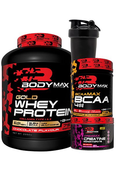 BODYMAX Gold Whey Protein Powder 2250 Gr Chocolate + Bcaamax Bcaa 585 Gr Ananas + Creamax Creatine 120 Gr