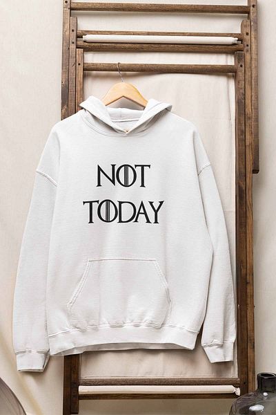 qoeuyl boutique Unisex Not Today Arya Game of Thrones Printed Hooded Sweatshirt - 100% Cotton, Pocket Hoodie