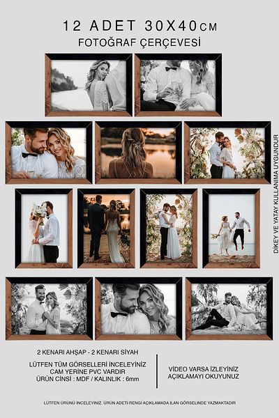 bymat 30X40 Mdf A3 Frame - 12 Pieces Wooden-Black 2 Color Photo Frame