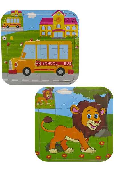 Orko Toys 2 Adet 15 Parça Ahşap Puzzlle Yapboz Okul Öncesi Eğitici Oyun Aslan...