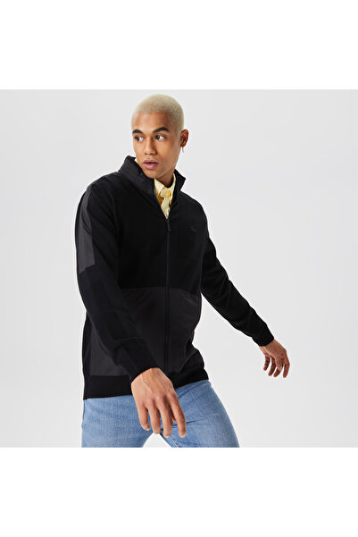 Lacoste Men's Stand Collar Zippered Removable Hooded Black Sweater