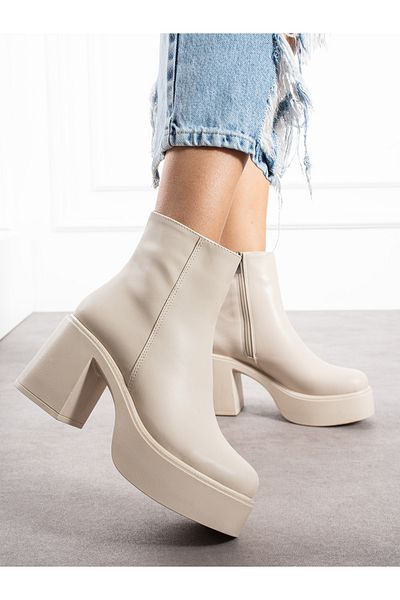 Alemdar Shoes Γυναικείες μπότες DONATA Cream με τακούνι