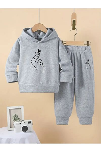 THEKONT Unisex Hooded Cotton Tracksuit Set - My Heart Hands Printed