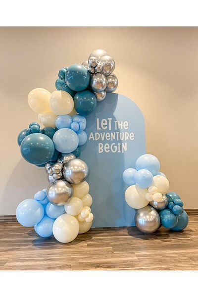 eğlencemarketi 100Pcs Blue & Milk Coffee Macarons Chrome Silver Deep Ocean Balloon Chain