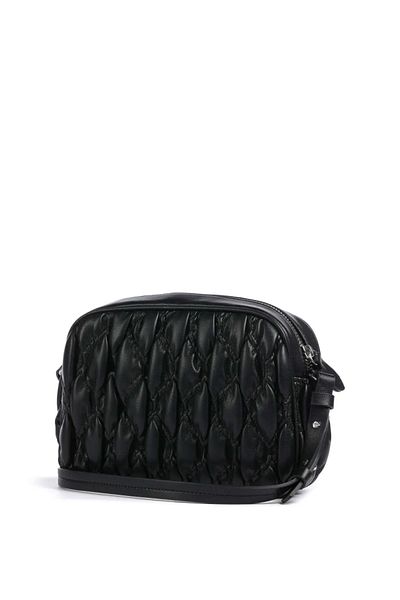 Armani Exchange Black Leather Shoulder Bag - Brand Logo, Knitted Pattern, Adjustable Strap 949194   4F795-00020