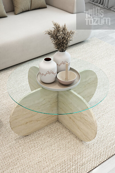 TALAŞTOZUM CAM SEHPA - YONCA ORTA SEHPA TRAVERTEN 79CM