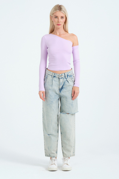 PUNKY CAT Γυναικεία Πλεκτή Μπλούζα Λιλά Ανοιχτή Πλεκτή Μπλούζα