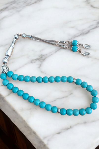 MGA DOĞAL TAŞ 33' Luxury Turquoise Stone Rosary - Original Natural Stone, Anti-Throw Turquoise Color, Men's Rosary