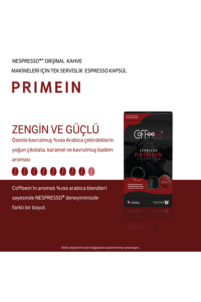 Coffeein Coffee Espresso Primein Aluminium Nespresso Uyumlu Kapsül Kahve (10X10'lu) Avantajlı Paket