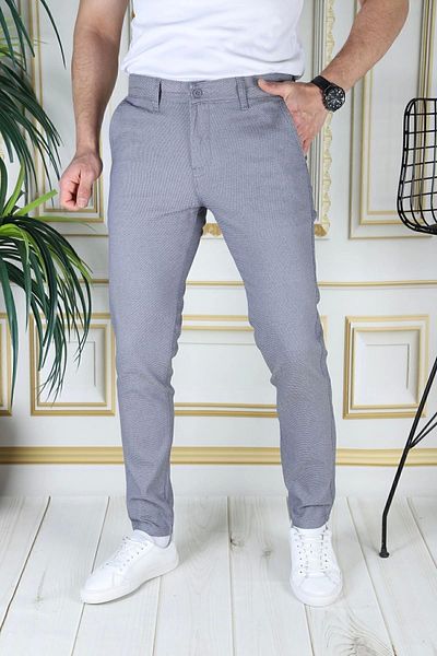 PHANTOM JEANS Ανδρικό μπλε Slim Fit Lycra Dobby καρό με πλαϊνές τσέπες Slim Fit ελαστικό κομψό παντελόνι από καμβά Chino