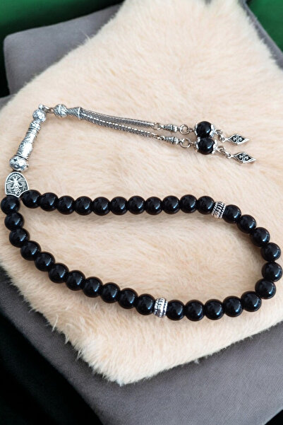 MGA DOĞAL TAŞ Mărgele de rugăciune din onix negru strălucitor de 33 inchi - M...