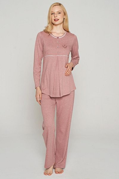 Feyza Women's 3-Piece Velvet Dressing Gown Dusty Rose Maternity Set C1T0N1O5