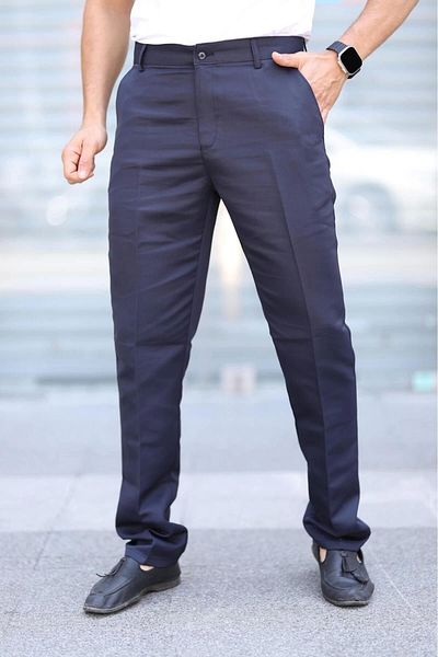 PHANTOM JEANS Navy Blue Seasonal Linen Daddy Trousers - Polyviscose Fabric with Side Pockets