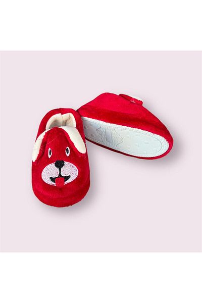 İpek Children's Slippers - Colorful, Dog Pattern, Plush Fluffy, Non-Slip Sole Home Shoes