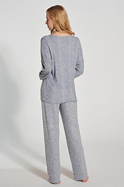 Feyza Трикотажний жіночий піжамний комплект синій - довгий рукав C7T0N1O5