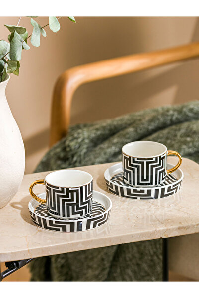 LC Waikiki Siyah Desenli Porselen 2 Kişilik Kahve Fincan Takımı 90 Ml