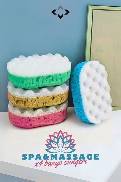 LİGROUND 4Pcs Body Sponge for Spa and Massage Shower Bath - Delicate Skin Color Leather Cleansing Sponge Pouch