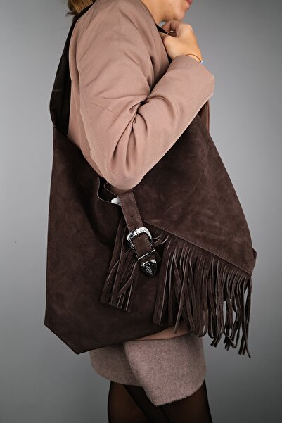 LuviShoes Dámská taška přes rameno z pravé semišové kůže Rosalin Brown