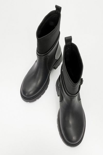 LuviShoes ELENA Μαύρες Δερμάτινες Γυναικείες Flat Μπότες με Ζώνη Scuba