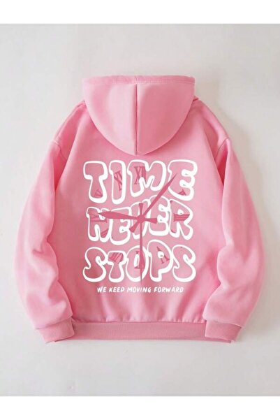 Derays Hanorac oversize cu glugă, imprimat Time Never