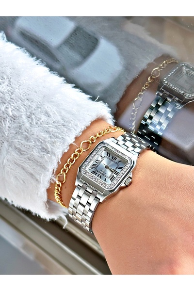 Tisaati Women's Watch and Bracelet Set with Premium Rhinestone Metal Band