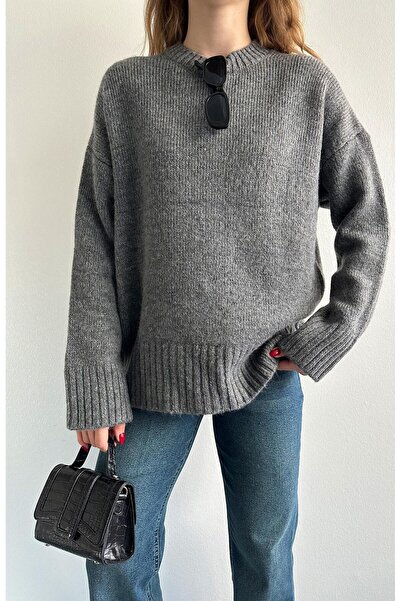 Bir Bisiklet Yaka Oversize Kazak ANTRASİT