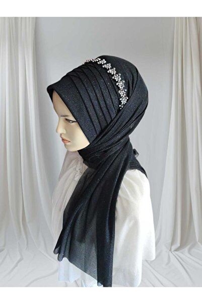 NurAy Simli siyah: aksesuarlı.hazır türban hazır şal hazır duvak