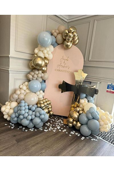 eğlencemarketi Chrome Gold Storm Blue Sea Sand and Milk Coffee Balloon Chain 100 Pcs