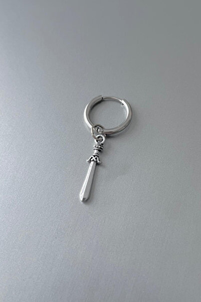 TakıConcept Unisex Gümüş Kılıç Figürlü Sallantılı Çelik Halka Küpe