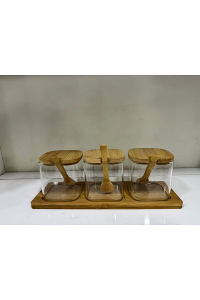 Coperta 3-Piece Glass Spice Holder with Bamboo Lid and Spoon