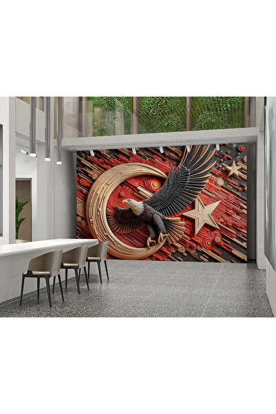 Home Türk bayrağı önünde uçan kartal poster duvar kağıdı