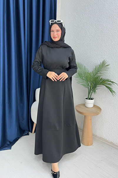lurex moda Kuşaklı Scuba Kumaş Elbise