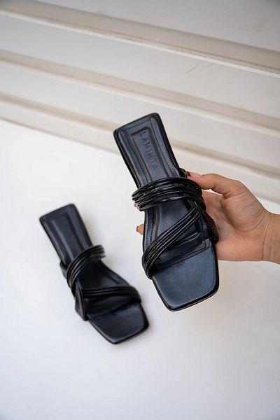 LAMİNTA Hero Black 4cm - Women's Slippers with Special Heels and Stripe Detail
