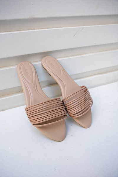 LAMİNTA Papuci de damă Octavia Beige - Detaliu cu dungi, talpă plată