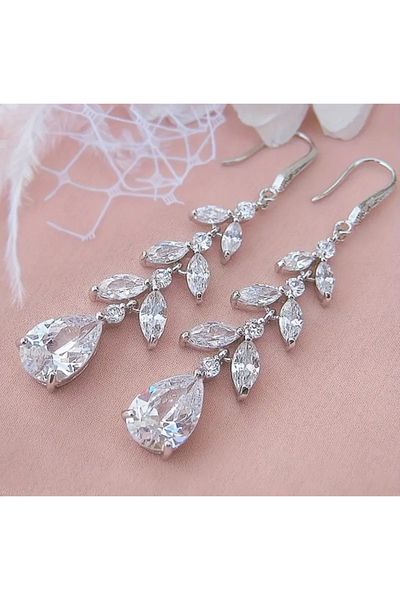 ER TAKI Silver Colored Stone Long Tassel Dangle Stylish Hook Engagement Henna Wedding Evening Dress Earrings