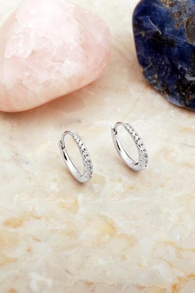 Sümer Telkari 13 Mm Taşlı Mini Rodyumlu Gümüş Halka Küpe 7109