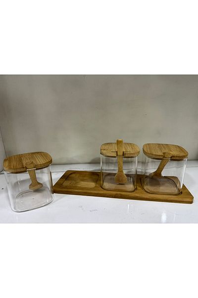 Coperta 3-Piece Glass Spice Holder with Bamboo Lid and Spoon